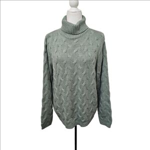 Classic Elements Chunky Turtleneck Sweater Sage Green Warm Cozy Womens Large